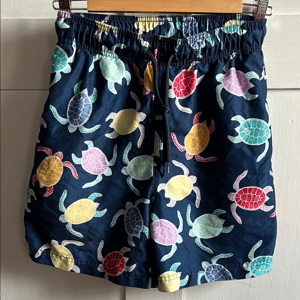 Mens Swim Shorts Colorful Turtle Print Trunks Pockets Drawstring Size Small